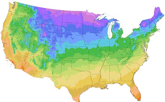 First and Last Frost Dates by USDA Zone