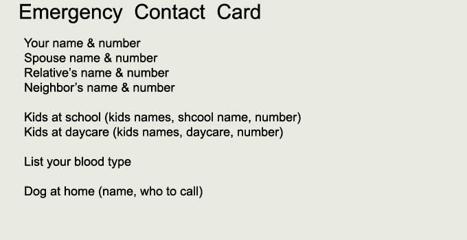 Emergency Contact Card For Your Wallet