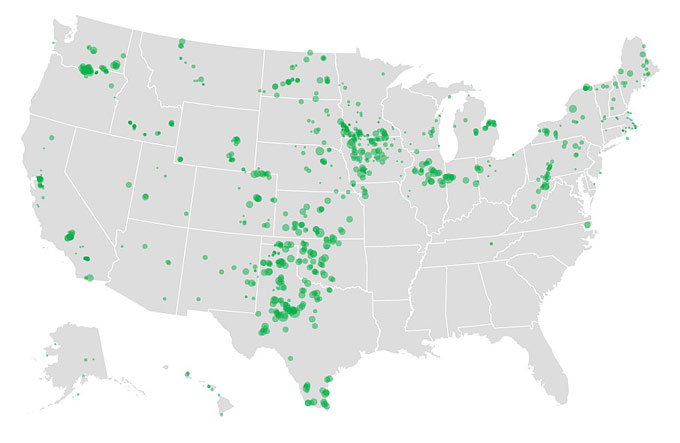 Wind Power Plant locations in the United States