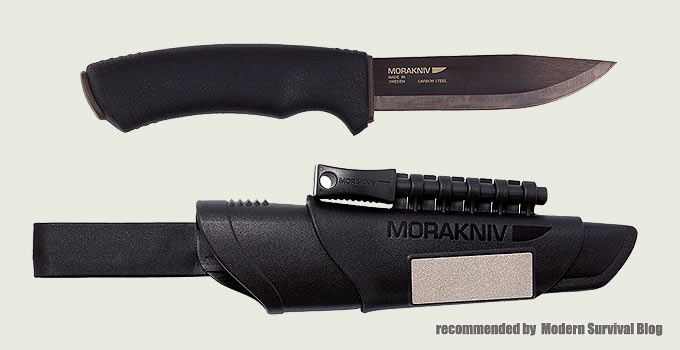 Survival Knife with Fire Starter and Sharpener on Sheath