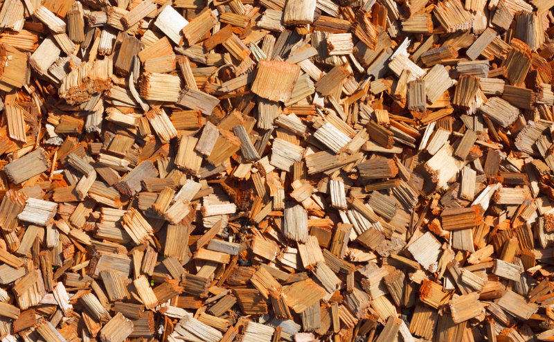 Wood chips being used in a garden setting