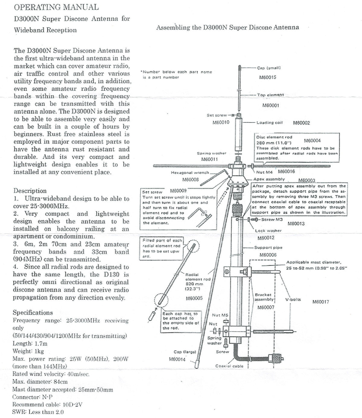 Diamond D3000n English instructions