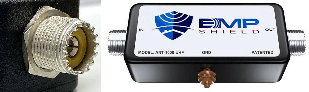 EMP Shield Lightning protection for Ham radios with SO-239 UHF connectors.