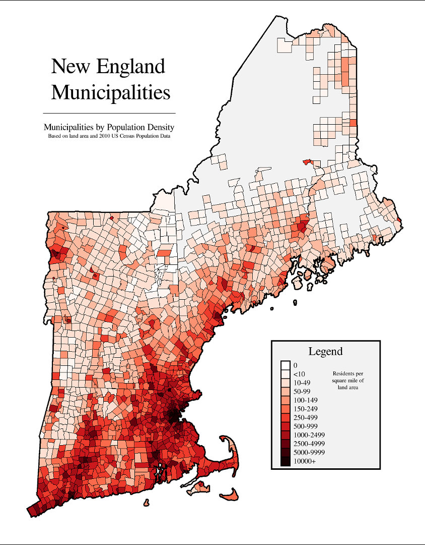    New England Population Density Map By Town Municipalities 