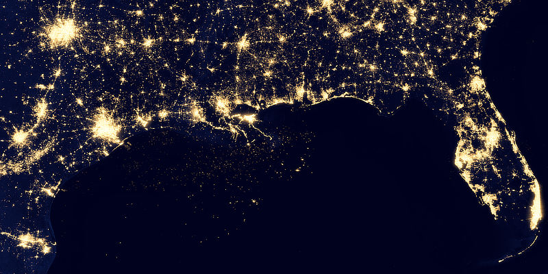 You can see the oil platforms in the Gulf of Mexico from this Satellite view at night