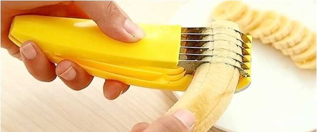 Banana slicer for making dehydrated banana slices.