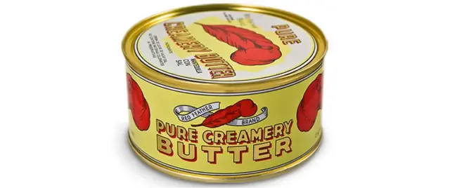 red feather butter in a can
