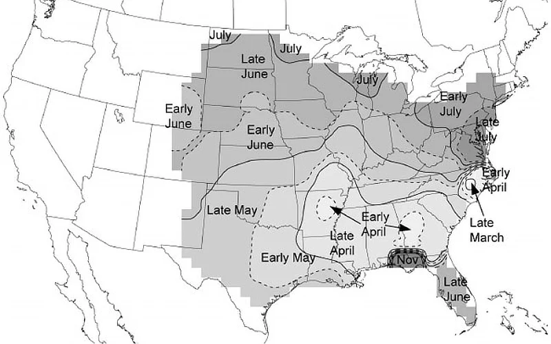 Tornado season map of the USA