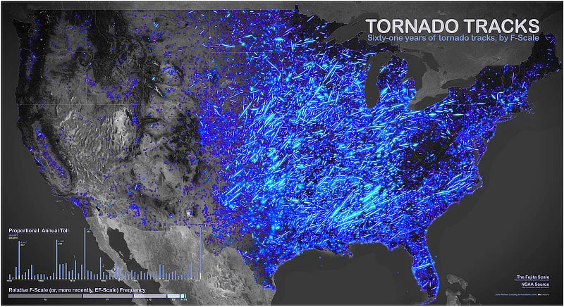 Tornado tracks map USA