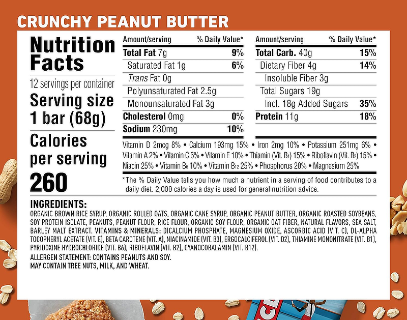 CLIF BAR crunchy peanut butter ingredients label
